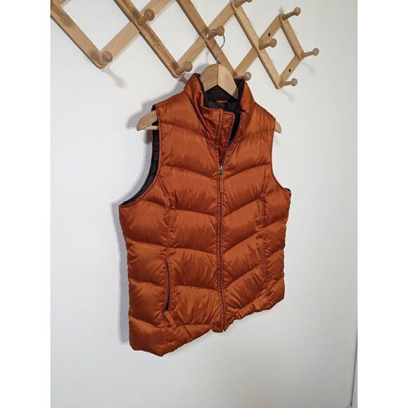 Eddie Bauer Copper Goose Down Chevron Quilted Zip Up Vest - Size L - Picture 2 of 8